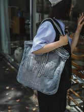 Vintage Solid Pocket Denim Handbag Shoulder Bag