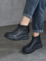 Autumn Genuine Leather Solid Platform Ankle Boots