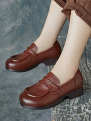Vintage Genuine Solid Leather Low Heel Shoes