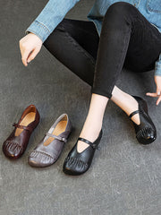 Vintage Genuine Leather Spliced Low Heel Shoes