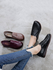 Vintage Leather Spliced Low Heel Shoes