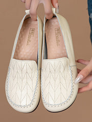 Vintage Genuine Leather Stitching Low Heel Shoes