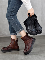 Vintage Soft Leather Spliced Flat Ankle Boots