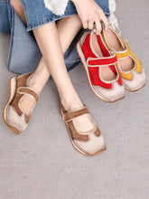 Vintage Colorblock Leather Heel Shoes Low