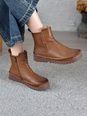 Autumn Vintage Leather Spliced Ankle Boots