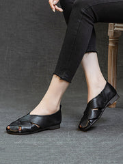 Soft Leather Spliced Low-Heel Shoes