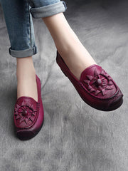 Vintage Flower Genuine Leather Low Heel Shoes