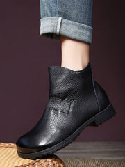 Vintage Genuine Leather Low Heel Boots