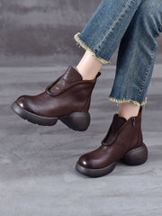 Winter Casual Solid Leather Zipper Platform Boots