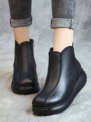 Vintage Genuine Leather Spliced Flat Boots