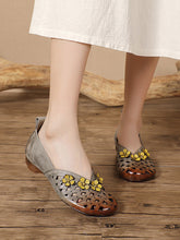 Heel Flower Hollow Low Shoes Leather Out Ethnic