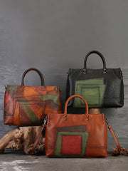 Leather Patchwork Laege Capacity Hand Bag Shoulder Bag