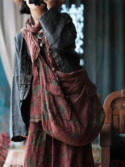 Retro Floral Spliced Linen Shoulder Bag