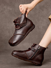 Vintage Genuine Leather Spliced Zipper Flat Boots