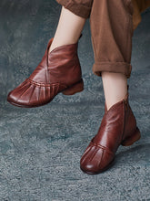 Vintage Autumn Shirred Low Heel Ankle Boots