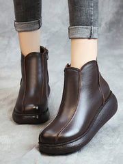 Vintage Genuine Leather Spliced Flat Boots
