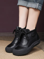 Retro Genuine Leather Spliced Strap Flat Boots