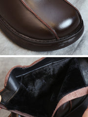 Vintage Genuine Leather Spliced Flat Boots