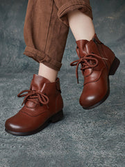 Casual Winter Soft Leather Spliced Mid Heel Boots