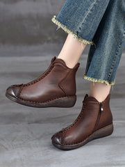 Vintage Genuine Leather Spliced Low Heel Boots