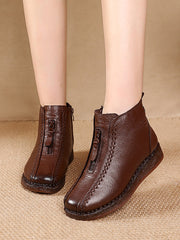 Winter Vintage Leather Fleece-lined Low Heel Boots