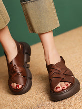 Leather Spliced Solid Platform Sandals
