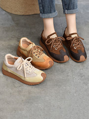 Casual Leather Colorblock Strap Mid Heel Sport Shoes