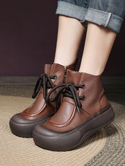 Casual Winter Solid Leather Strap Platform Boots