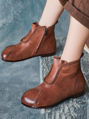 Genuine Leather Spliced Solid Low Heel Ankle Boots
