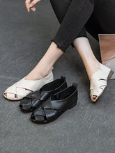 Soft Leather Spliced Low-Heel Shoes