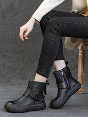 Vintage Genuine Leather Spliced Flat Ankle Boots