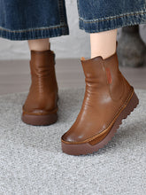 Autumn Vintage Leather Spliced Ankle Boots