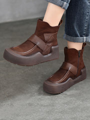 Genuine Leather Spliced Platform Boots