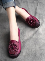 Vintage Flower Genuine Leather Low Heel Shoes