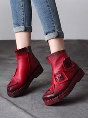 Vintage Leather Patch Spliced Ankle Boots