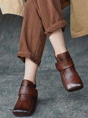 Artsy Leather Spliced Square Collar Ankle Boots