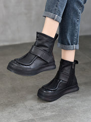 Vintage Soft Leather Spliced Flat Ankle Boots
