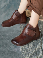 Artsy Leather Spliced Square Collar Ankle Boots