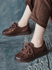 Ethnic Vintage Leather Spliced Low Heel Shoes