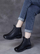 Autumn Genuine Leather Spliced Mid-Heel Boots