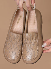 Vintage Genuine Leather Stitching Low Heel Shoes