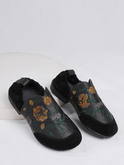 Ethnic Autumn Embroidery Leather Low Heel Shoes