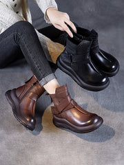 Vintage Genuine Leather Spliced Platform Ankle Boots