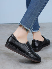 Vintage Leather Spliced Low Heel Shoes