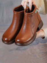 Vintage Commute Leather Zipper Mid-Heel Boots