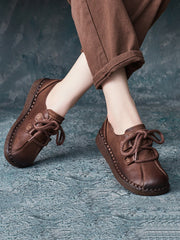 Ethnic Vintage Leather Spliced Low Heel Shoes