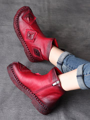 Vintage Leather Patch Spliced Ankle Boots