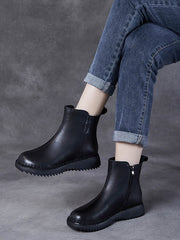 Retro Genuine Leather Zippper Mid-Heel Boots