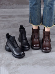 Winter Casual Solid Leather Zipper Platform Boots