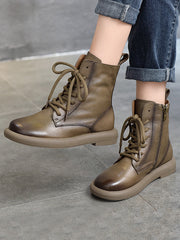 Genuine Leather Soft Zipper Mid Heel Martin Boots